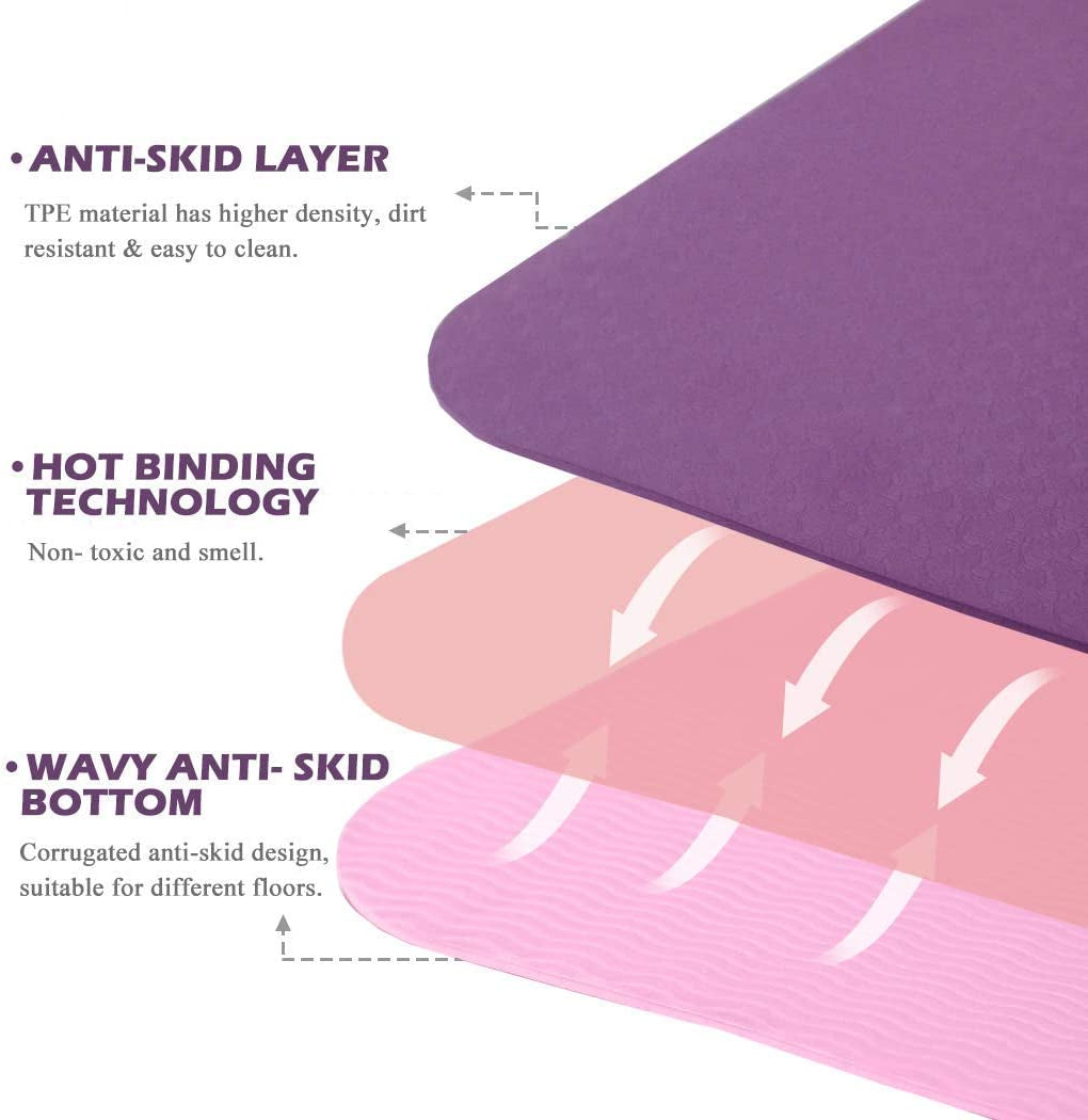 Eco-Friendly Non-Slip Yoga Mat - 1/4" Thick Pilates and Fitness Exercise Mat for Women with Carrying Sling and Storage Bag