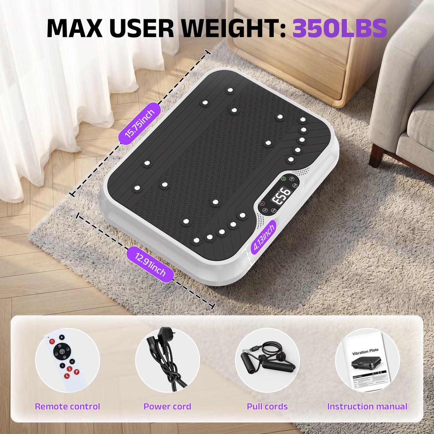 Whole Body Vibration Exercise Machine with LCD Display - Fitness Platform in White