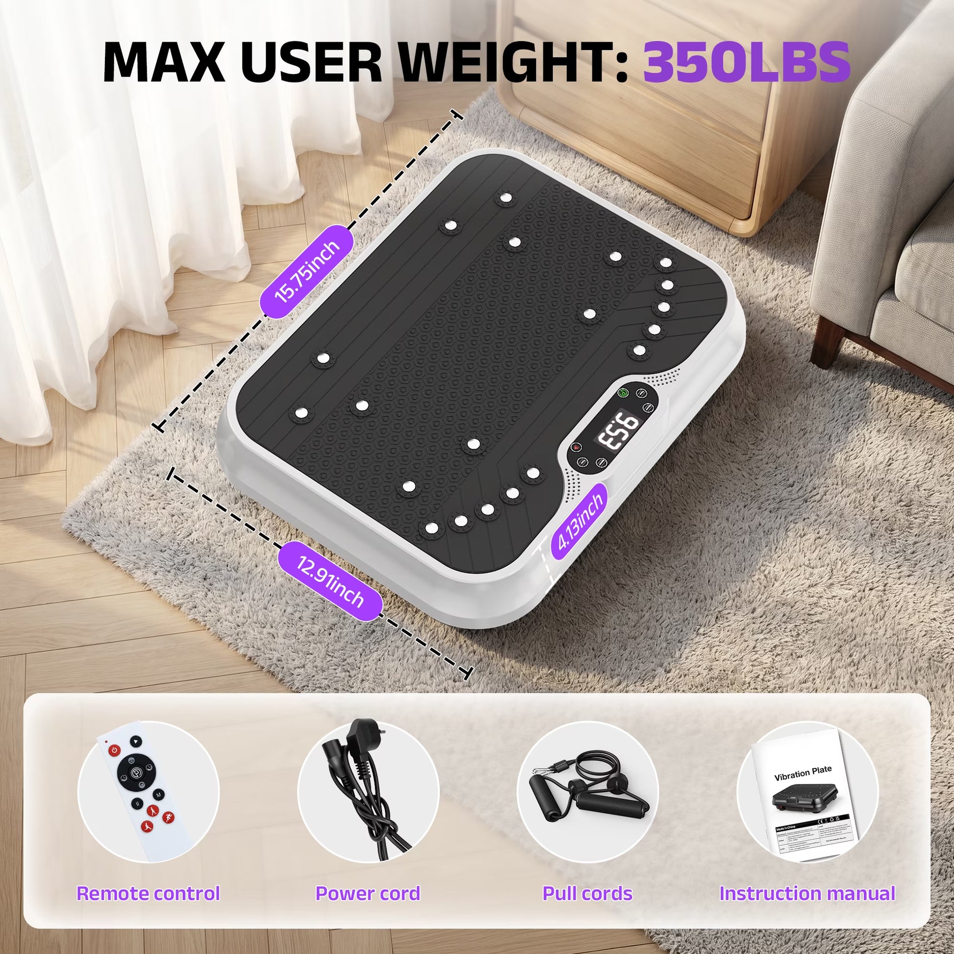 Whole Body Vibration Exercise Machine with LCD Display - Fitness Platform in White