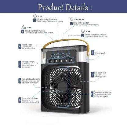 3-in-1 Portable Air Conditioner and Humidifier with LED Night Light for Home and Office Use
