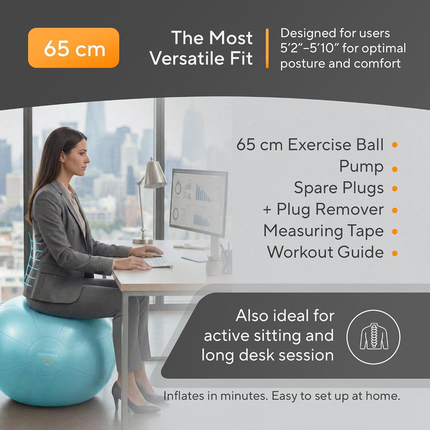 Professional Exercise Ball for Yoga, Pilates, and Fitness - Ideal for Pregnancy, Stability, Core Strength, Balance Therapy, and Home Gym Use - Includes Fast Pump
