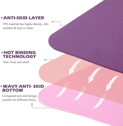 Eco-Friendly Non-Slip Yoga Mat - 1/4" Thick Pilates and Fitness Exercise Mat for Women with Carrying Sling and Storage Bag