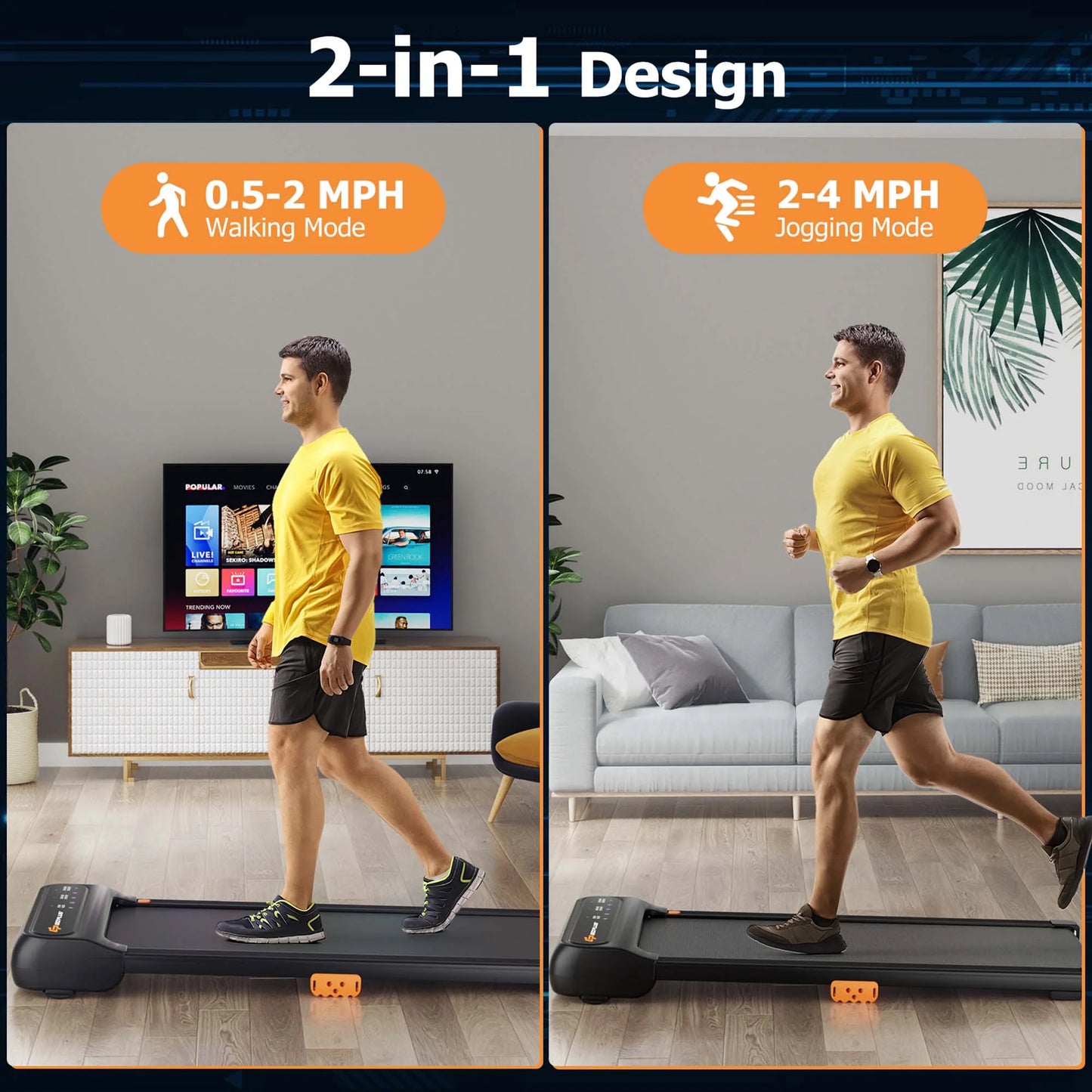 Under-Desk Walking Pad Treadmill with Remote Control and LED Touch Screen for Home and Office Use