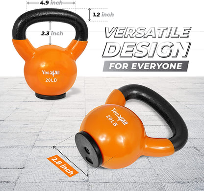 Rubber Base Kettlebell Set for Women - Strength Training Weights (10-65 lbs)