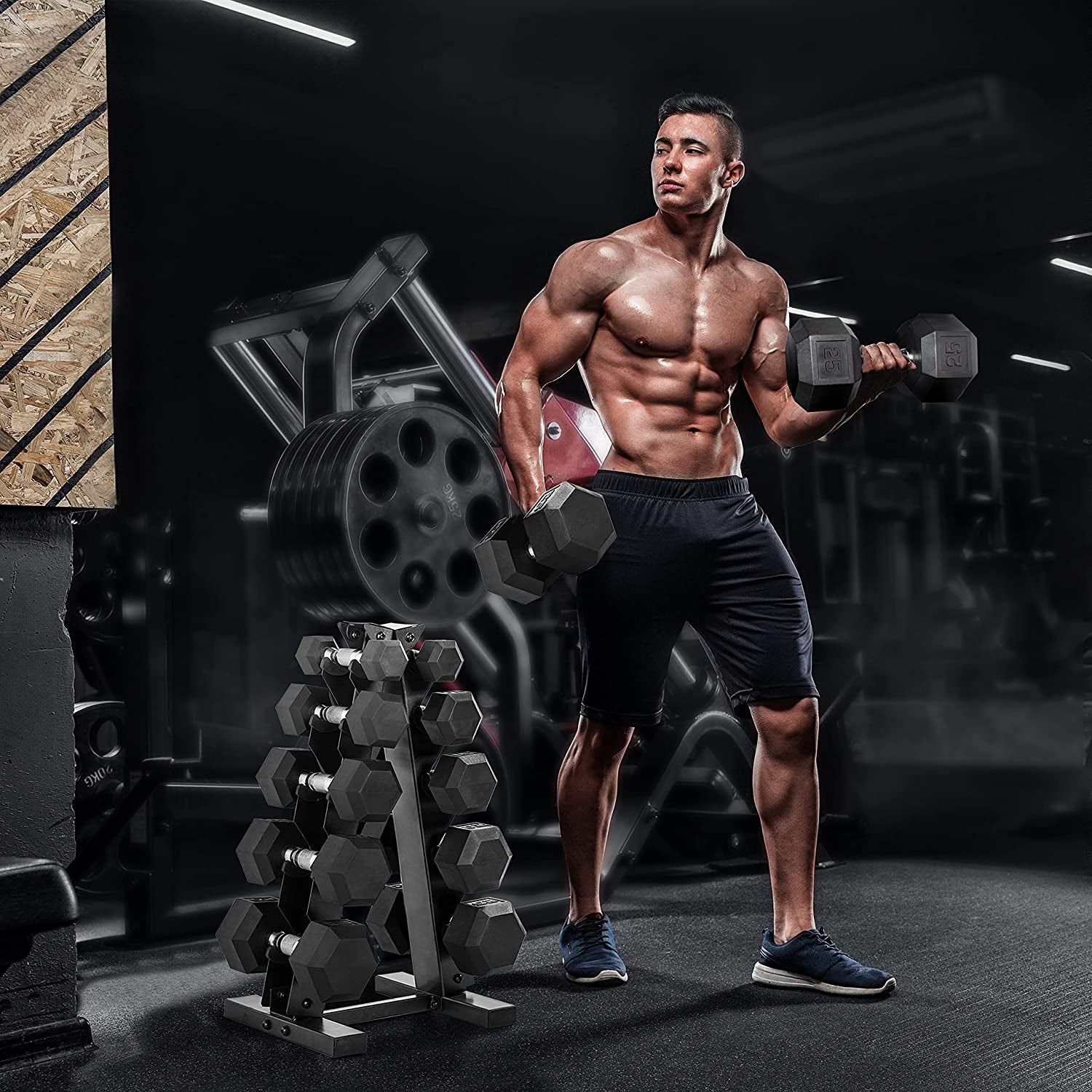Rubber Coated Hex Dumbbell Set (5-25 lbs) with Storage Rack - Non-Slip Design for Muscle Toning, Strength Training, and Weight Management - Various Options Available