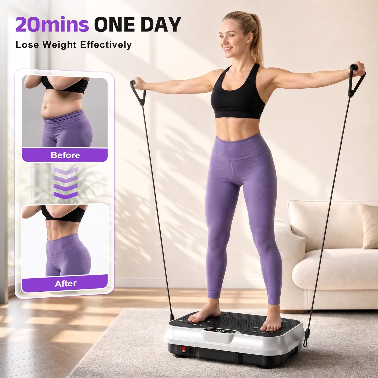 Whole Body Vibration Exercise Machine with LCD Display - Fitness Platform in White