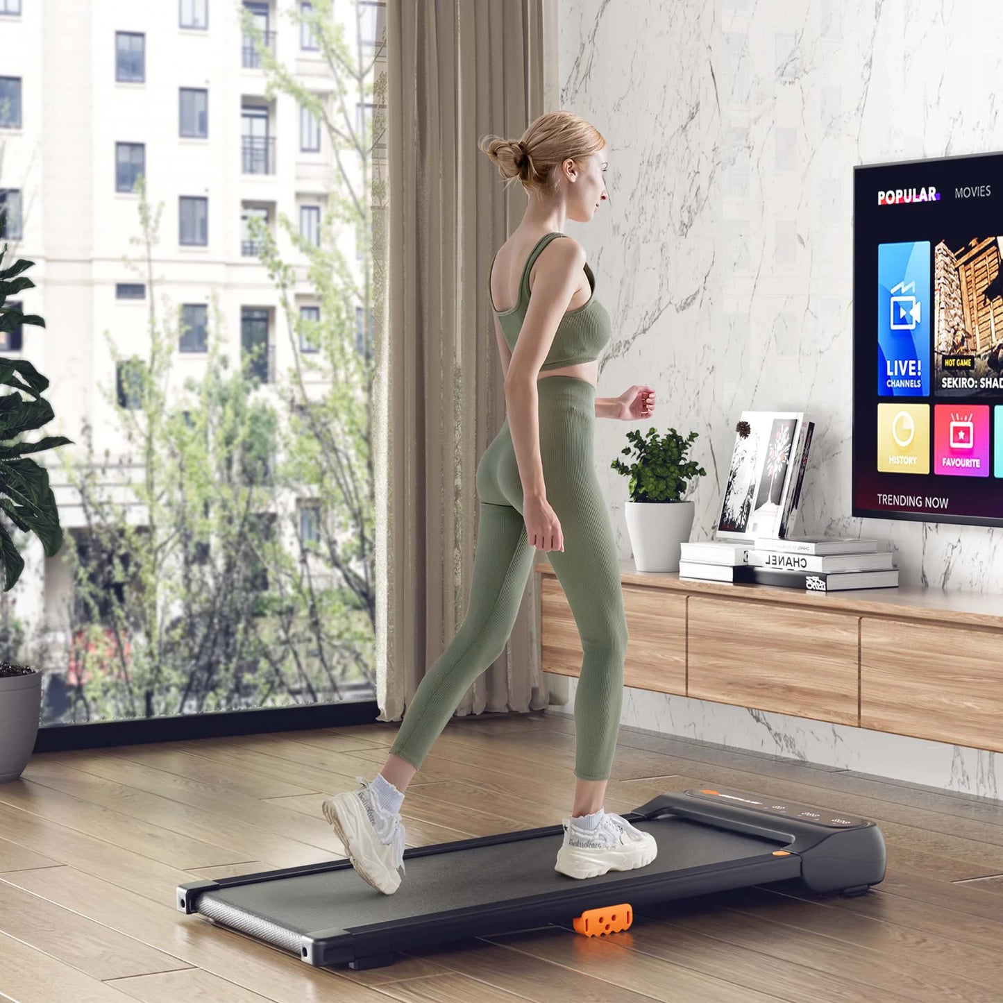 Under-Desk Walking Pad Treadmill with Remote Control and LED Touch Screen for Home and Office Use