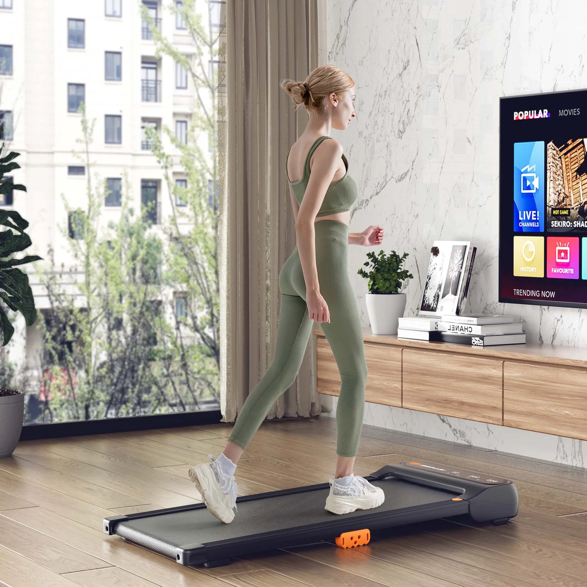 Under-Desk Walking Pad Treadmill with Remote Control and LED Touch Screen for Home and Office Use