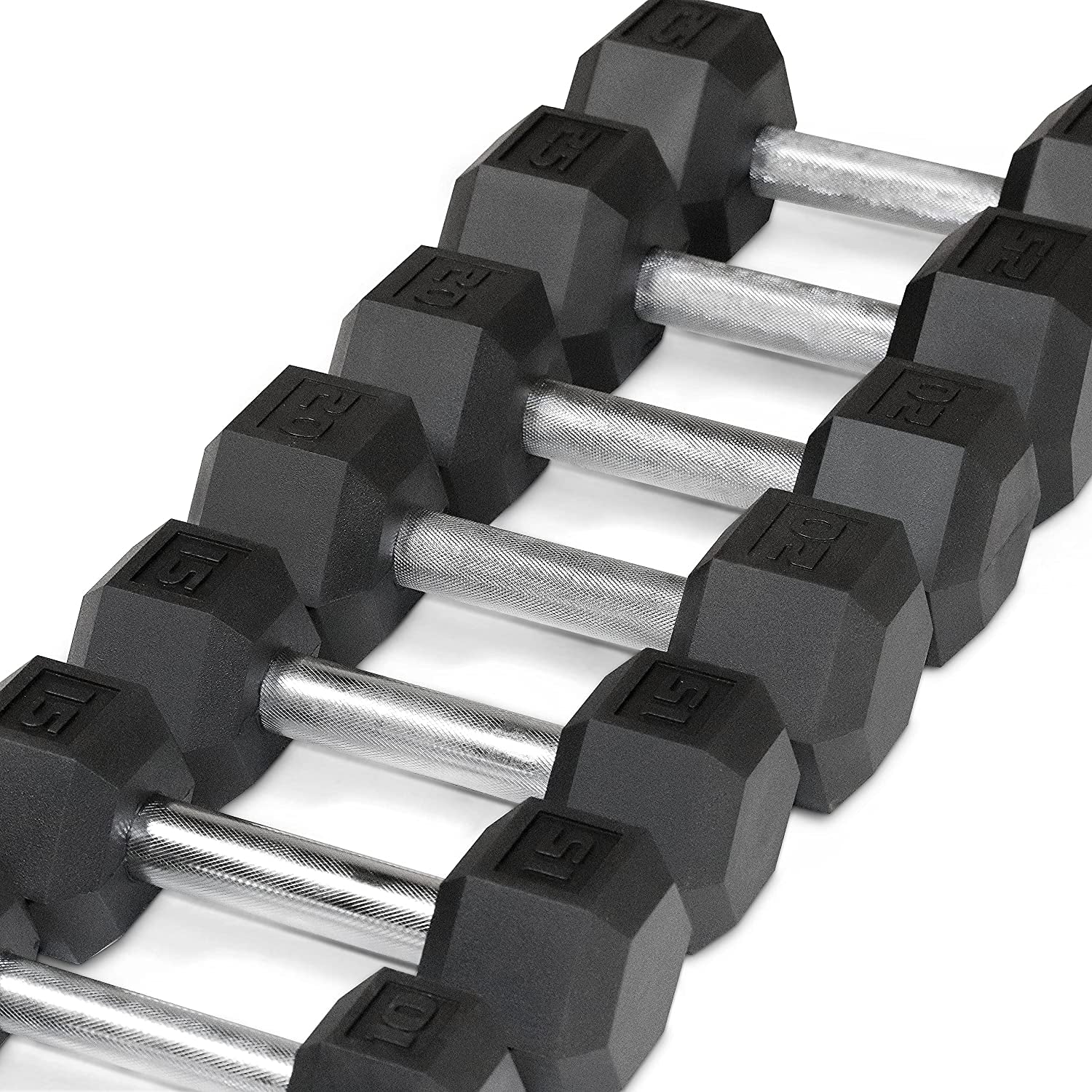 Rubber Coated Hex Dumbbell Set (5-25 lbs) with Storage Rack - Non-Slip Design for Muscle Toning, Strength Training, and Weight Management - Various Options Available