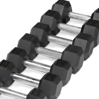Rubber Coated Hex Dumbbell Set (5-25 lbs) with Storage Rack - Non-Slip Design for Muscle Toning, Strength Training, and Weight Management - Various Options Available