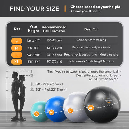 Professional Exercise Ball for Yoga, Pilates, and Fitness - Ideal for Pregnancy, Stability, Core Strength, Balance Therapy, and Home Gym Use - Includes Fast Pump