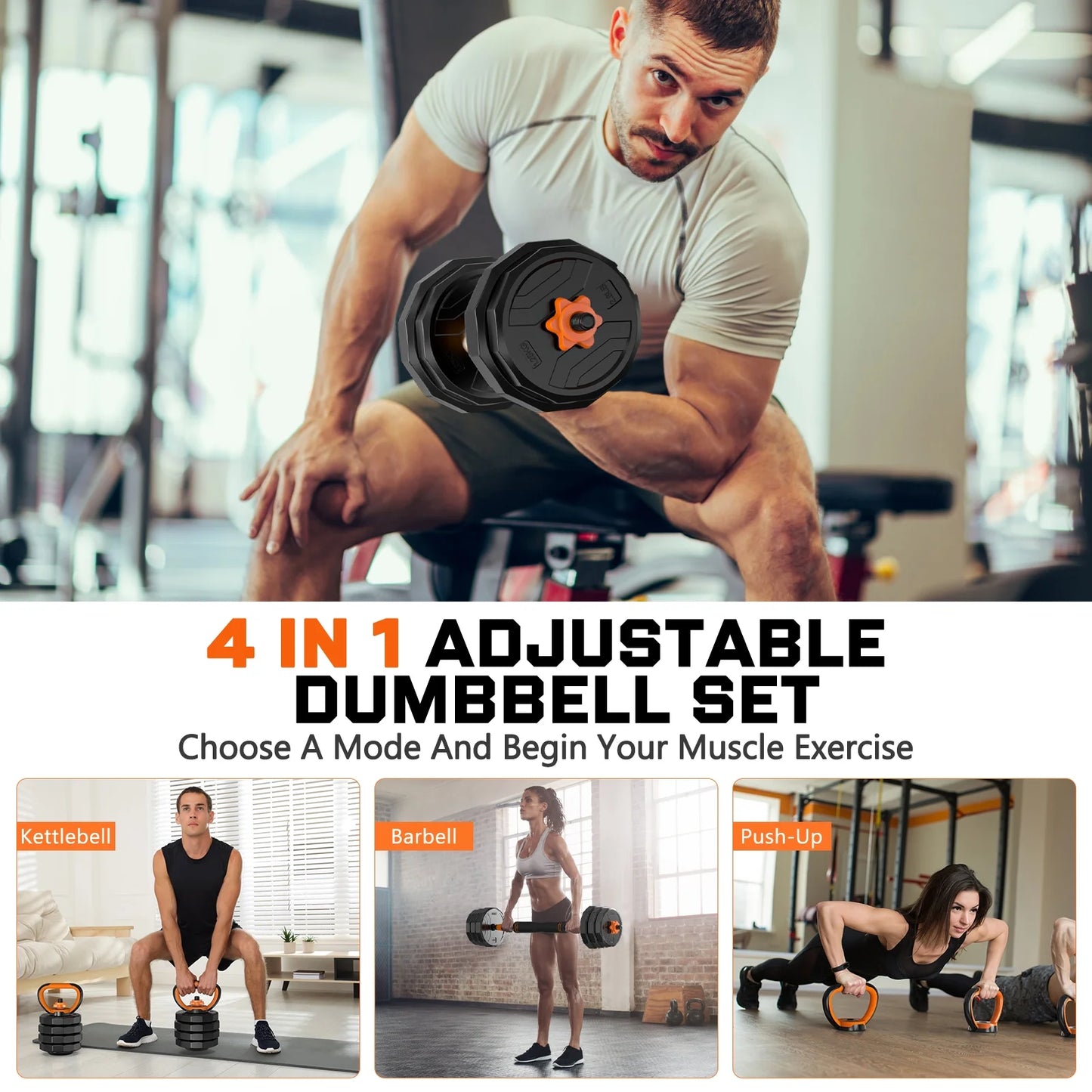 44 lb 4-in-1 Adjustable Dumbbell Set with Connector for Versatile Home Gym Workouts - Suitable for Men and Women