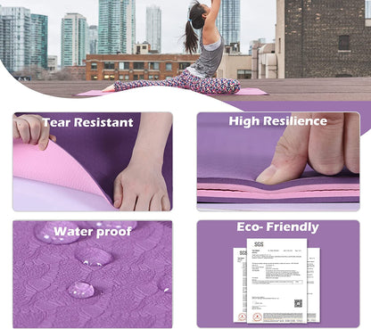 Eco-Friendly Non-Slip Yoga Mat - 1/4" Thick Pilates and Fitness Exercise Mat for Women with Carrying Sling and Storage Bag
