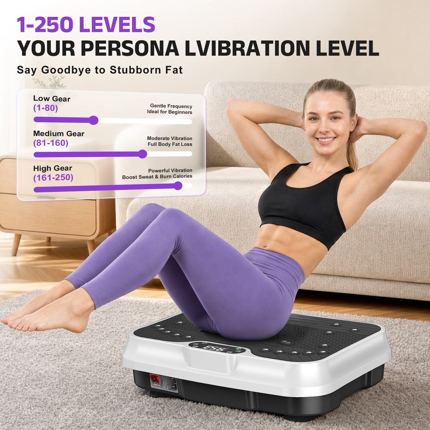 Whole Body Vibration Exercise Machine with LCD Display - Fitness Platform in White