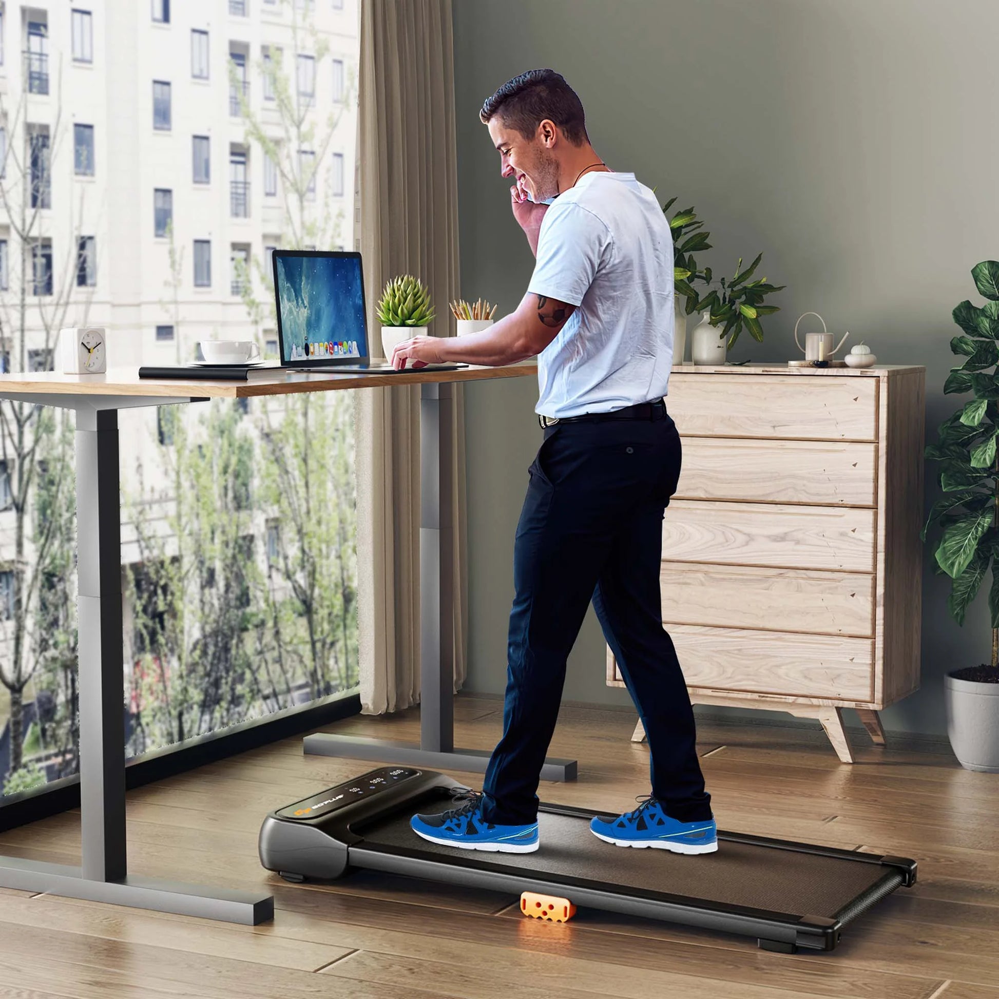 Under-Desk Walking Pad Treadmill with Remote Control and LED Touch Screen for Home and Office Use