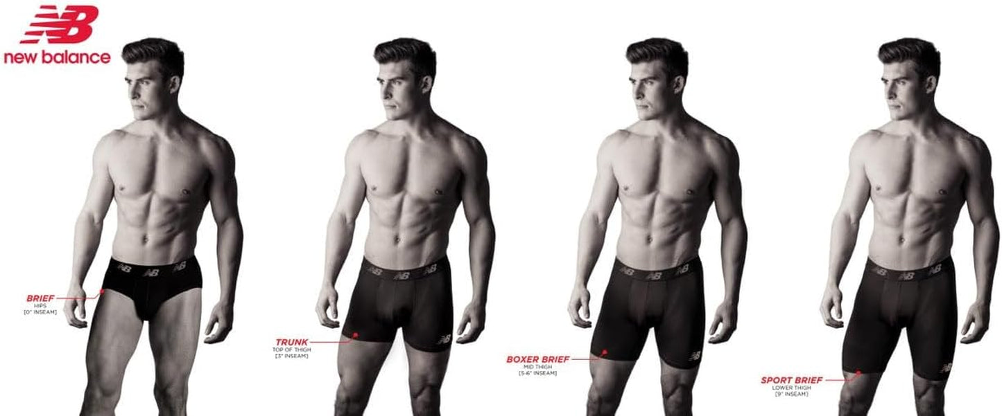 New Balance Men's Performance Boxer Briefs with Fly - Breathable Stretch Underwear, Moisture-Wicking, Soft Waistband (3-Pack)