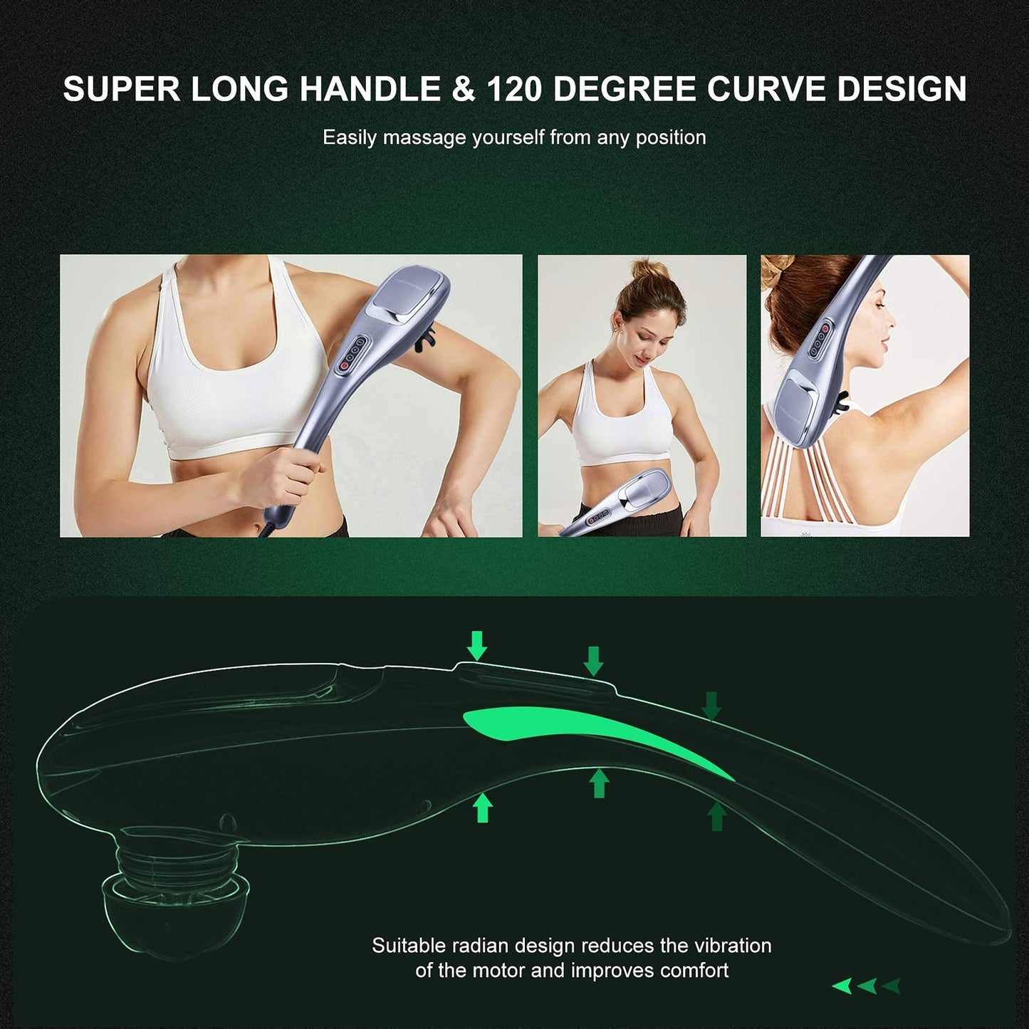 Ergonomic Handheld Deep Tissue Massager with 5 Speeds and 5 Modes, 3600 RPM Quiet Operation