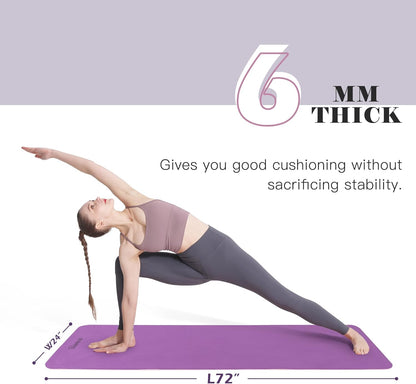 Eco-Friendly Non-Slip Yoga Mat - 1/4" Thick Pilates and Fitness Exercise Mat for Women with Carrying Sling and Storage Bag