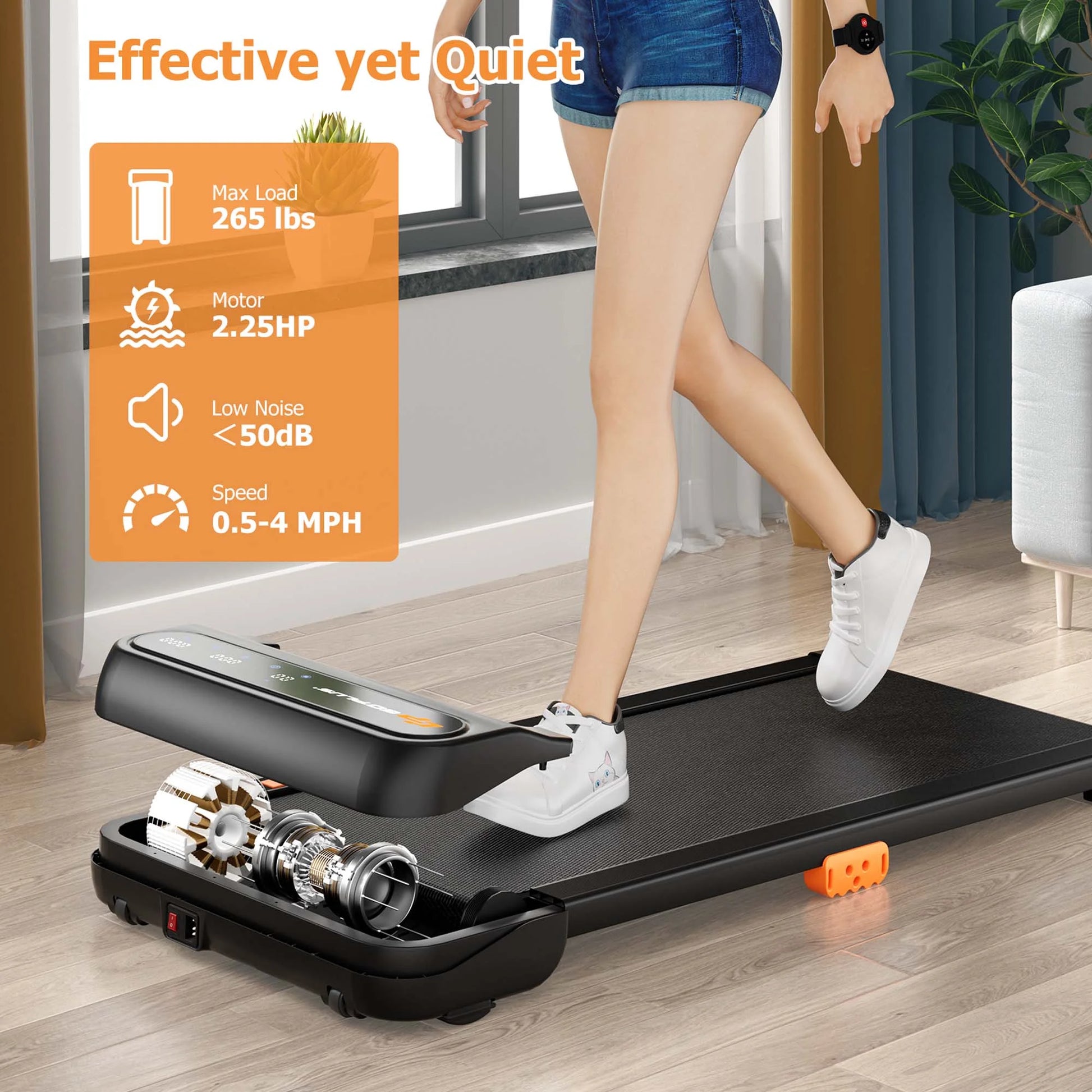 Under-Desk Walking Pad Treadmill with Remote Control and LED Touch Screen for Home and Office Use