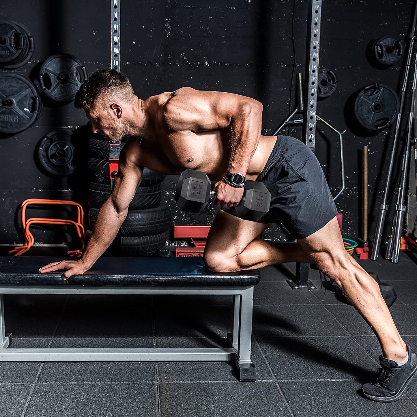 Rubber Coated Hex Dumbbell Set (5-25 lbs) with Storage Rack - Non-Slip Design for Muscle Toning, Strength Training, and Weight Management - Various Options Available