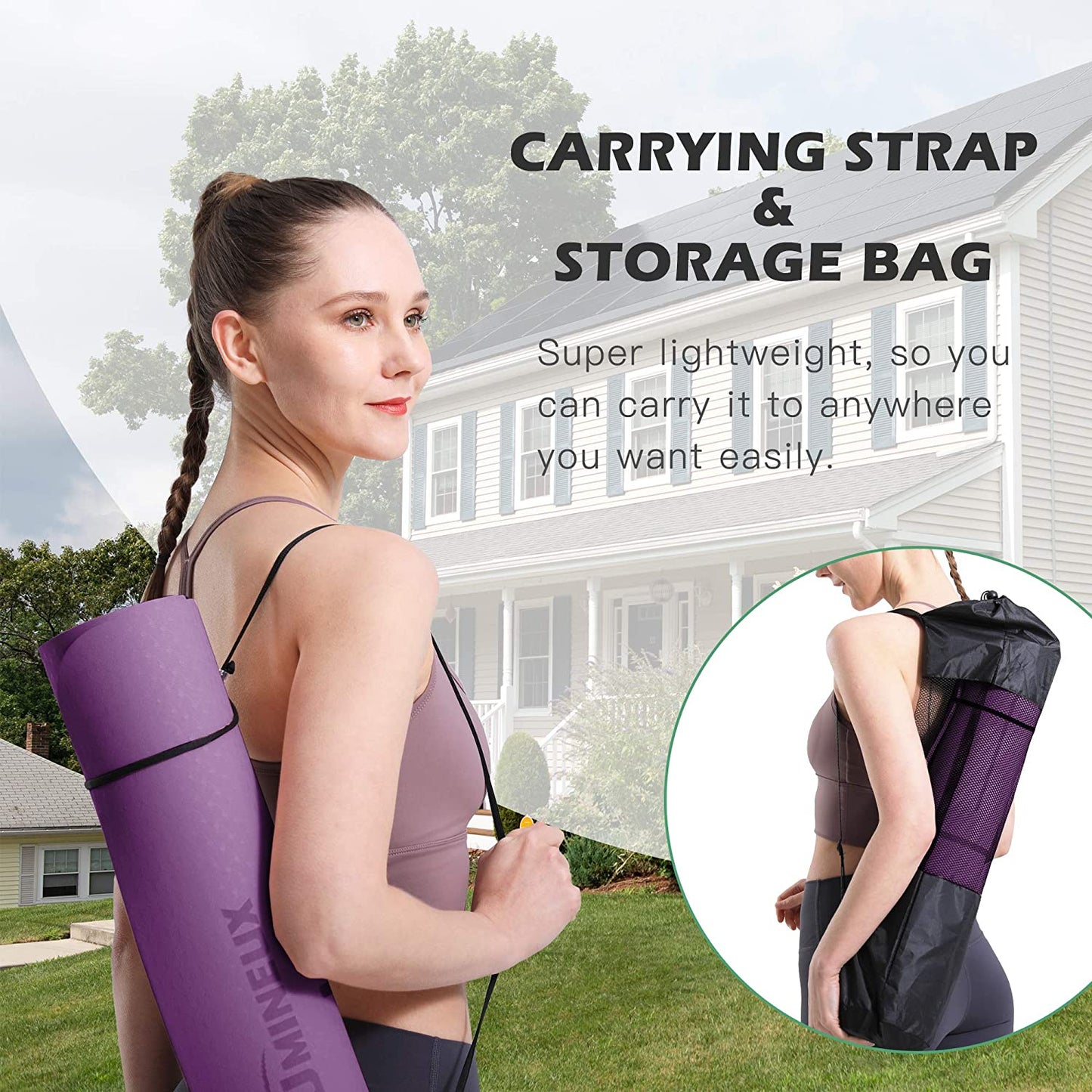 Eco-Friendly Non-Slip Yoga Mat - 1/4" Thick Pilates and Fitness Exercise Mat for Women with Carrying Sling and Storage Bag