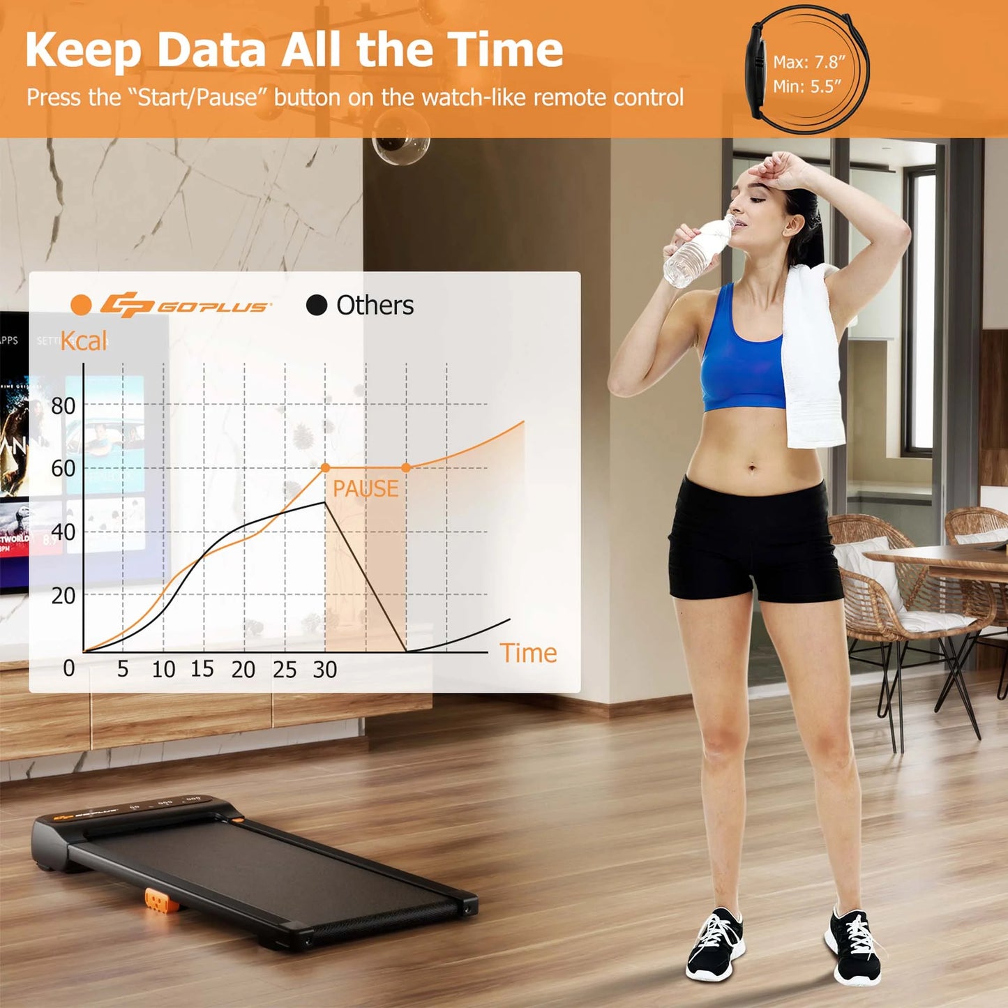 Under-Desk Walking Pad Treadmill with Remote Control and LED Touch Screen for Home and Office Use
