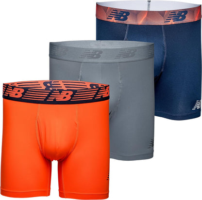 New Balance Men's Performance Boxer Briefs with Fly - Breathable Stretch Underwear, Moisture-Wicking, Soft Waistband (3-Pack)
