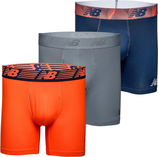 New Balance Men's Performance Boxer Briefs with Fly - Breathable Stretch Underwear, Moisture-Wicking, Soft Waistband (3-Pack)