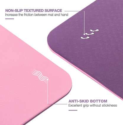 Eco-Friendly Non-Slip Yoga Mat - 1/4" Thick Pilates and Fitness Exercise Mat for Women with Carrying Sling and Storage Bag