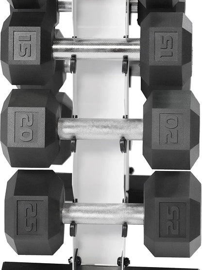 Rubber Coated Hex Dumbbell Set (5-25 lbs) with Storage Rack - Non-Slip Design for Muscle Toning, Strength Training, and Weight Management - Various Options Available