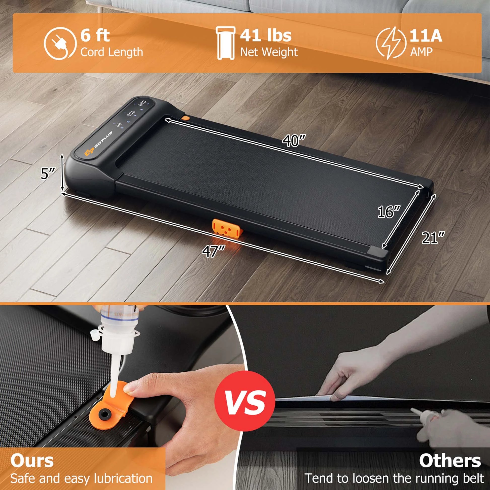 Under-Desk Walking Pad Treadmill with Remote Control and LED Touch Screen for Home and Office Use