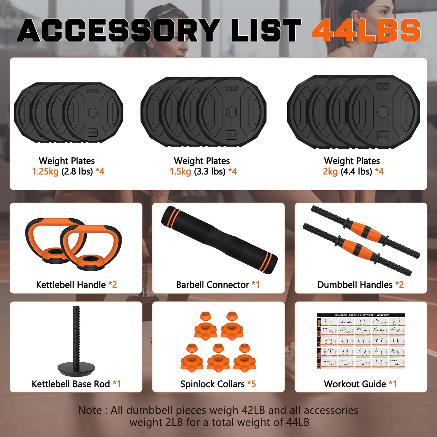 44 lb 4-in-1 Adjustable Dumbbell Set with Connector for Versatile Home Gym Workouts - Suitable for Men and Women
