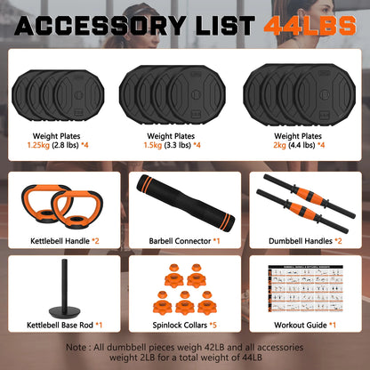 44 lb 4-in-1 Adjustable Dumbbell Set with Connector for Versatile Home Gym Workouts - Suitable for Men and Women