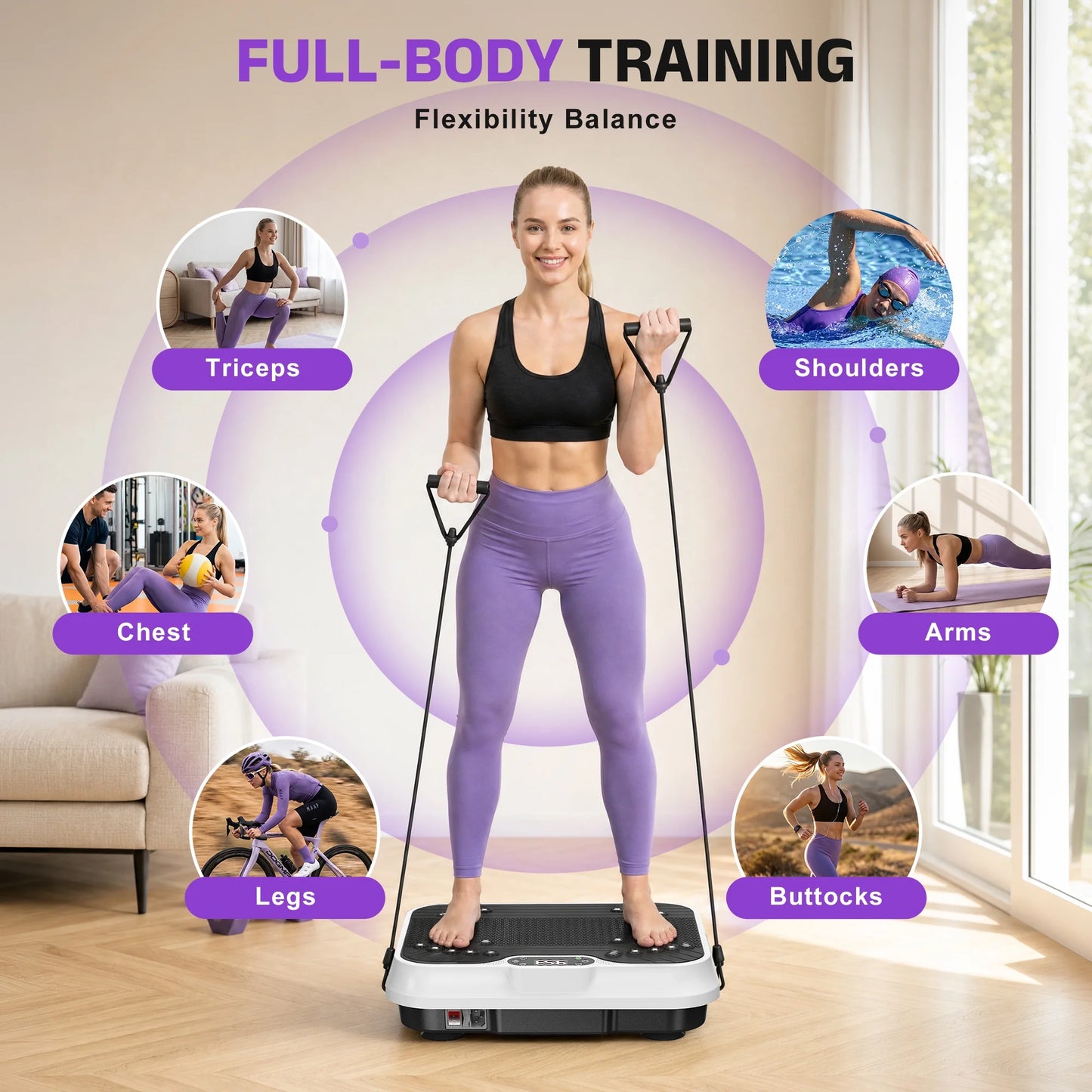 Whole Body Vibration Exercise Machine with LCD Display - Fitness Platform in White