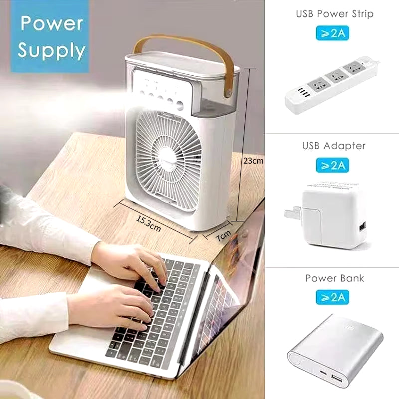 3-in-1 Portable Air Conditioner and Humidifier with LED Night Light for Home and Office Use